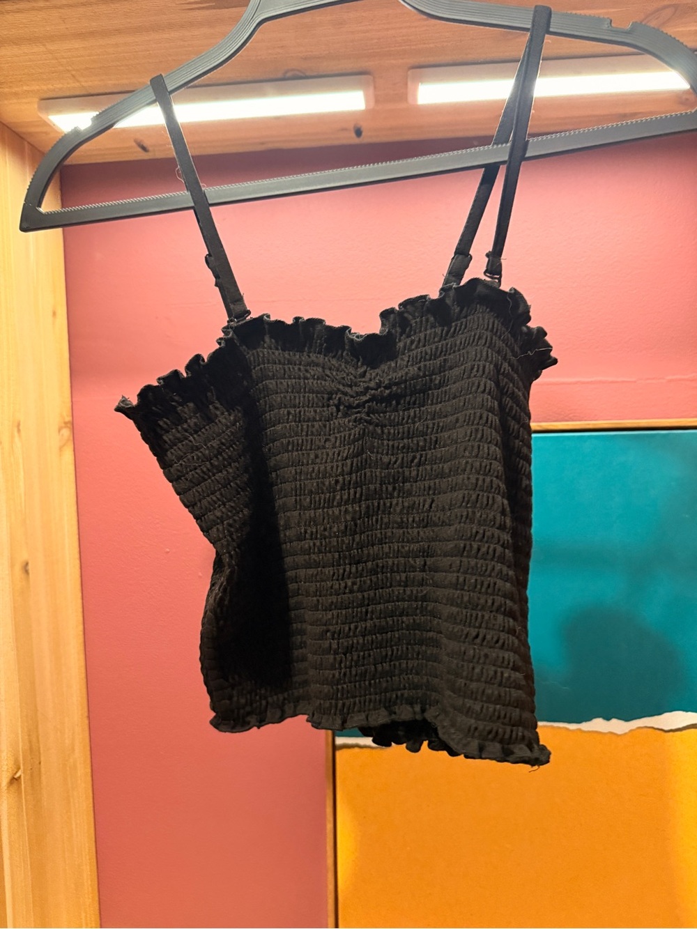 Urban Heritage Black Smocked Ruffle Cami